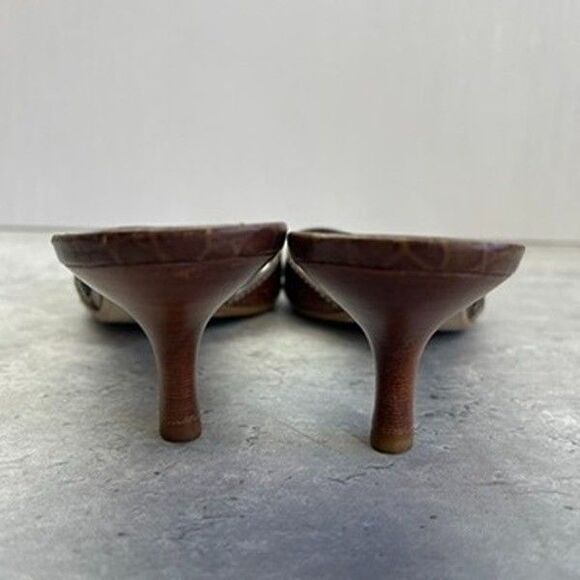 Talbots Brown Croc Embossed Leather Kitten Heel Slide Sandals Womens Size 7.5B - Picture 5 of 10